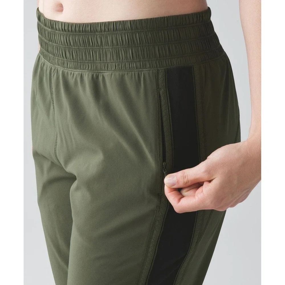 Lululemon For Love Crop 23 Swift Ultra Pant Women 10 Olive Green Black Mesh Lace